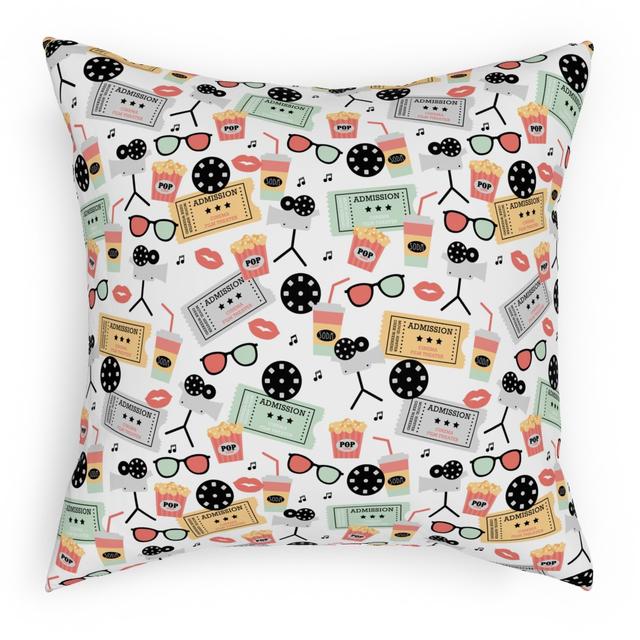 Woven Pillows: Let's Go See a Movie - Multicolor, White, 18x18, Double Sided, Multicolor