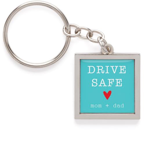 Pewter Key Rings: Drive Safe, Blue, boardwalk