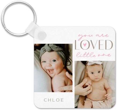 Square Key Chains: Loved One, Pink, peony