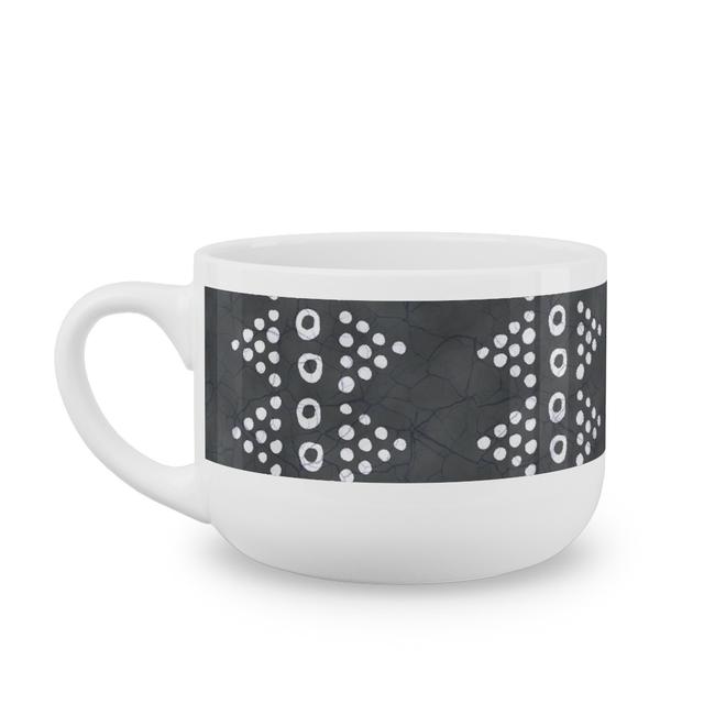 White Latte Mugs: Batik Triangle Stripe - Earth Smoke Latte Mug, White, 25oz, Gray