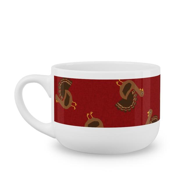 White Latte Mugs: Turkey Toss Latte Mug, White, 25oz, Red, Sap