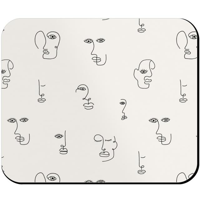 Custom Mouse Pads: Minimalist Feminist Faces - Line Drawing, Beige, Pearl
