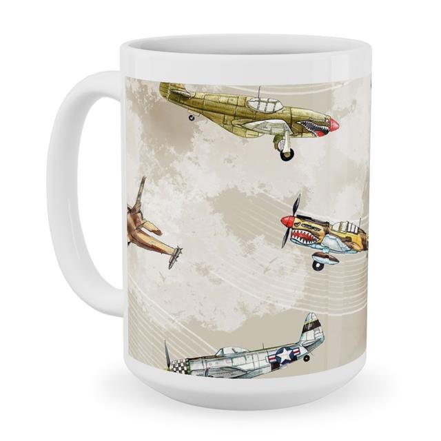 White Ceramic Mugs: Military Planes Ceramic, 15oz, Stone