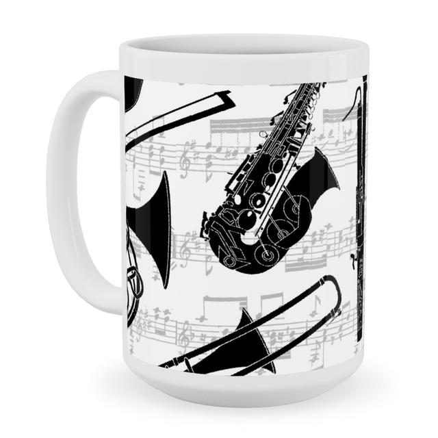 White Ceramic Mugs: Musical Instruments Ceramic Mug, White, 15oz, White
