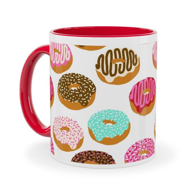 Red Ceramic Mugs: Donuts - Multicolor Ceramic Mug, Red, 11oz, Multicolor