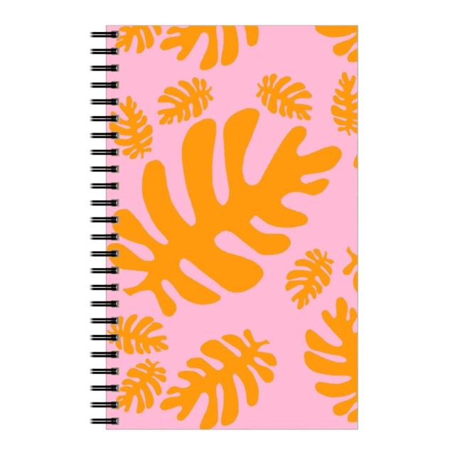 Personalized Notebooks: Funky Tropical Leaf - Orange and Blush, 5x8, Pink, Bright Pink