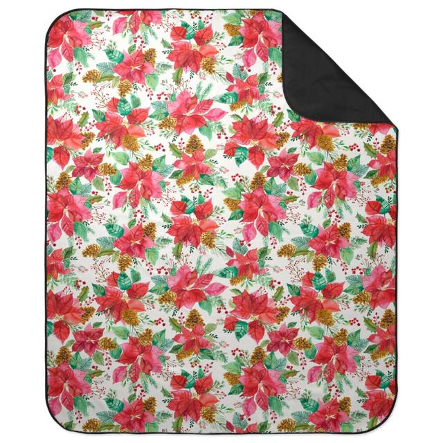 Picnic Blankets: Poinsettias Christmas Flower Bouquets - Red Picnic Blanket, Red