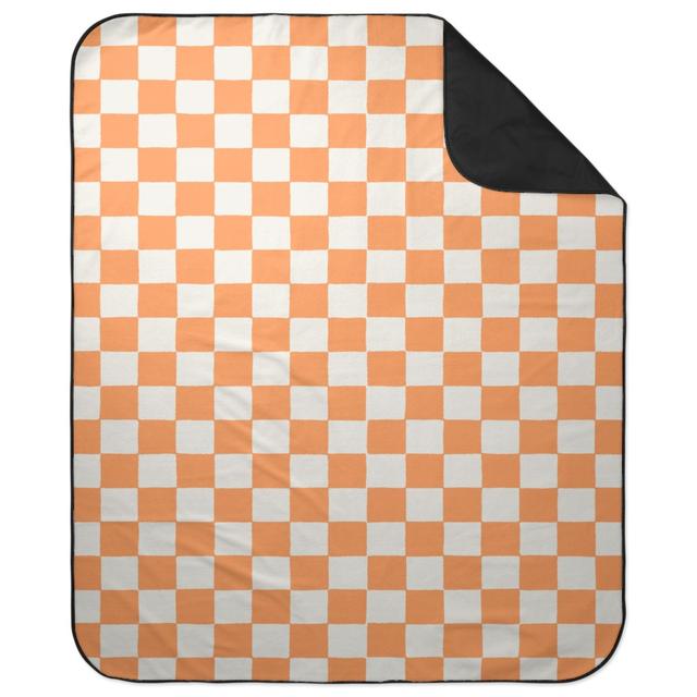Picnic Blankets: Retro Checker Checkerboard, Orange Sherbet