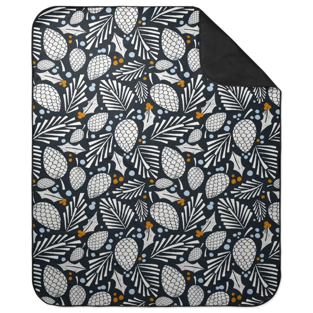 Picnic Blankets: Winter Woodlands Christmas Pinecones, Blue, Shadow Box