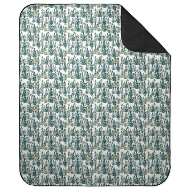 Picnic Blankets: Woodland Trees Watercolor - White, Green, Classic Green
