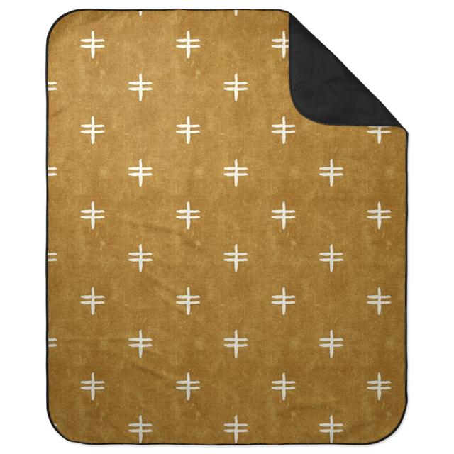 Picnic Blankets: Double Cross Mudcloth Tribal - Mustard, Brown