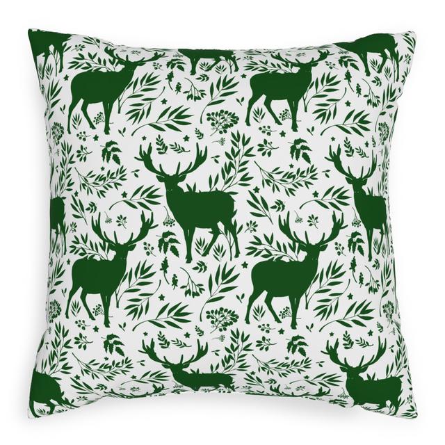 Woven Pillows: Winter Scene - Green on White, Black, 20x20, Single Sided, Green, Classic Green