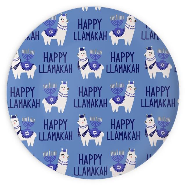 Plates: Happy Llamakah on Blue, 10x10, Blue, True Blue