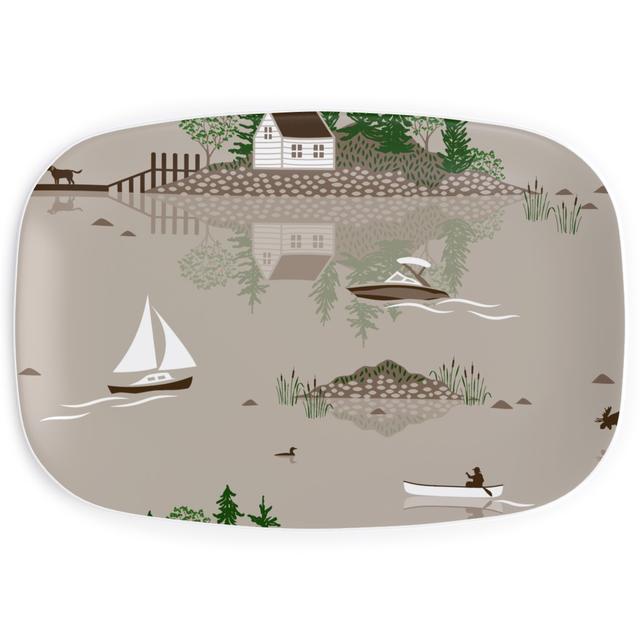 Serving Platters: Boats on the Lake - Beige, Pearl