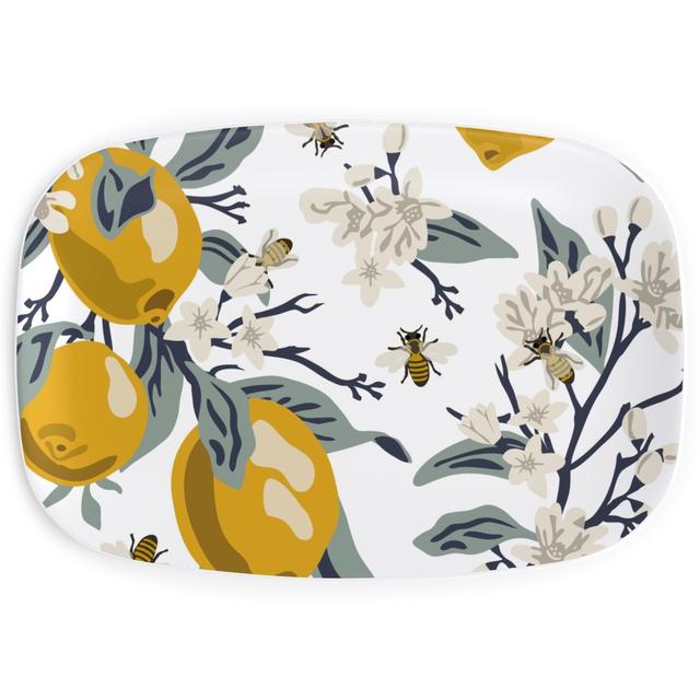 Serving Platters: Bees & Lemons, Yellow, Antique White
