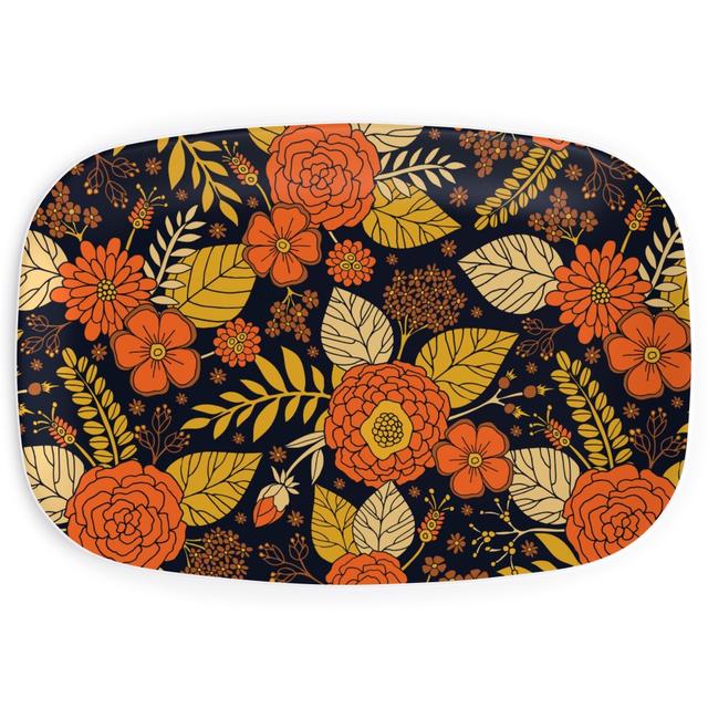 Serving Platters: Retro Floral - Orange Brown and Yellow, Orange
