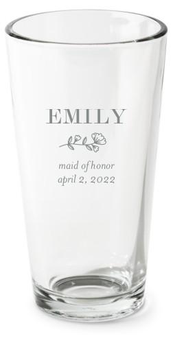 Etched Pint Glass: Floral Bridesmaid, Set of 1, White