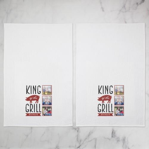 Tea Towels: King of the Grill, Set of 2, Red, cinnamon