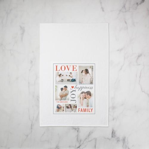 Tea Towels: Love Joy Family, Set of 1, Red, bright coral