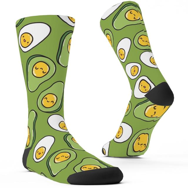 Custom Socks: Cute Egg and Avocado - Green, Classic Green