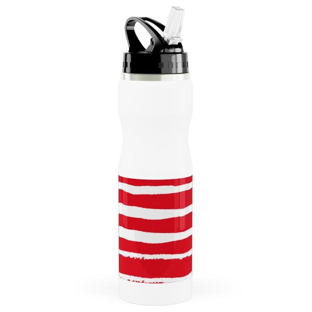 Photo Water Bottle with Straw: Painted Stripes - Red, Stainless Steel, 25oz, Red