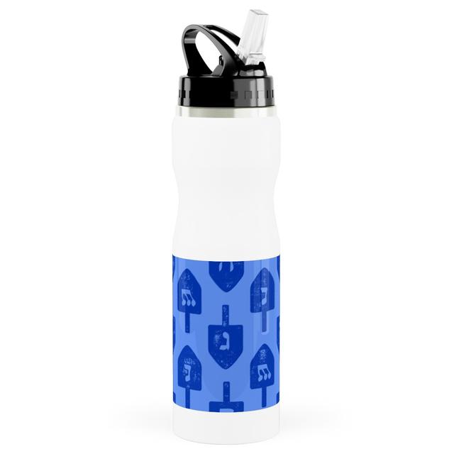 Photo Water Bottle with Straw: Dreidel - Blue, Stainless Steel, 25oz, Blue, True Blue