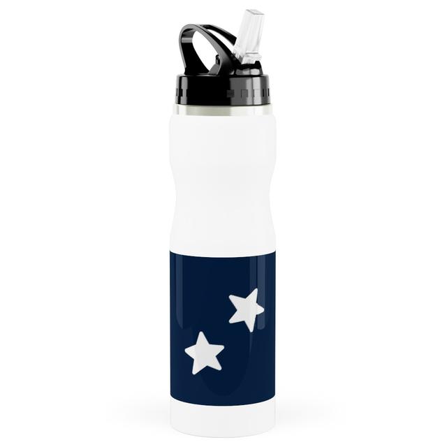 Photo Water Bottle with Straw: Stars, Stainless Steel, 25oz, Blue, Silhouette