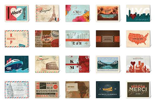 Stationery Sets: Bon Voyage, 4 Designs, 3 Cards of Each, Multicolor, 3x5