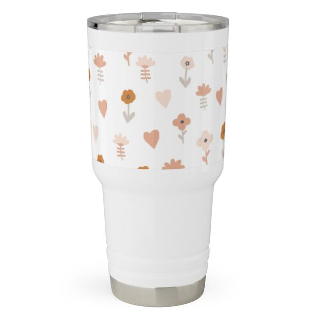 Travel Tumblers: Wild Flowers - Boho - Neutral on White, 30oz, Pink, Bright Pink