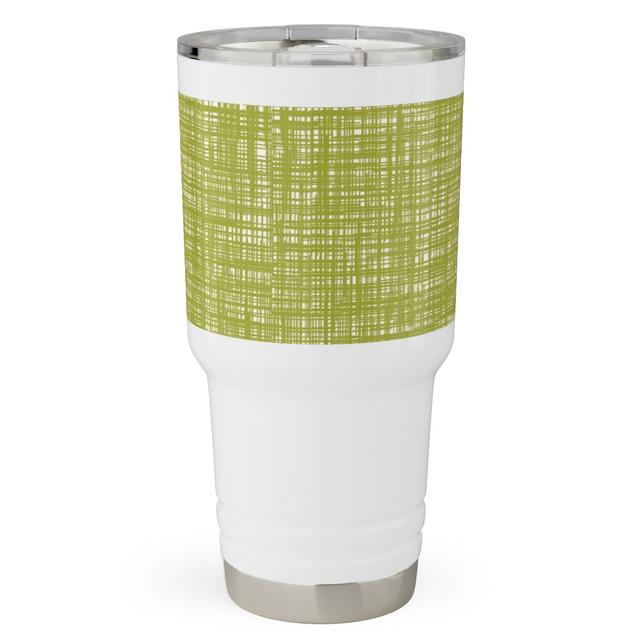 Travel Tumblers: Linen Hatch Texture - Green, 30oz, Green, Classic Green