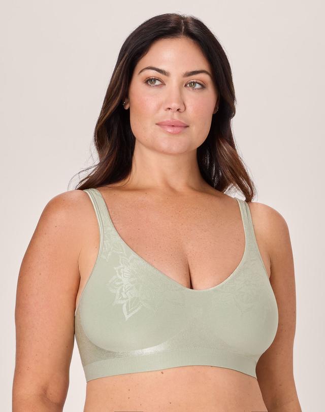 Bali Comfort Revolution ComfortFlex Fit Seamless 2-Ply Wireless Bra Light Lily Green Aztec M