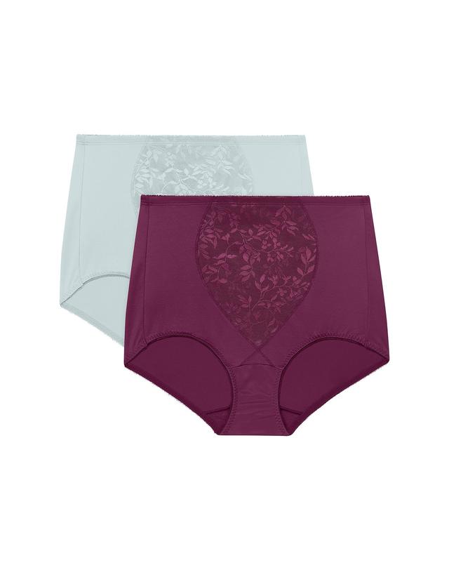 Bali Jacquard Shaping Brief, 2-Pack Saltypeppergrey/Autumn Orchid 2XL Women's