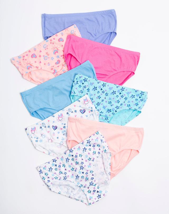 Hanes Ultimate Pure Comfort Girls' Hipster Underwear, Cotton, 8-Pack Light Geometric Blue 14