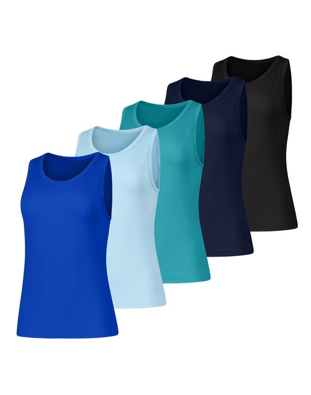 Hanes Cool DRI Women's Tank Top Pack, 5-Pack, Moisture Wicking Deep Royal/Light Blue/Teal Ivy/Navy/Black XS