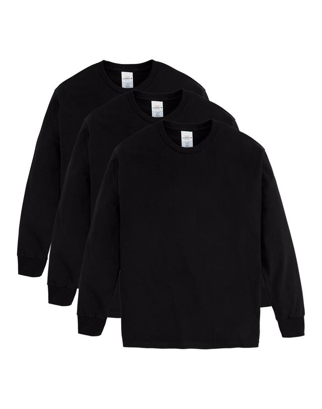 Hanes Boys' Long Sleeve T-Shirt, 3-Pack Black L