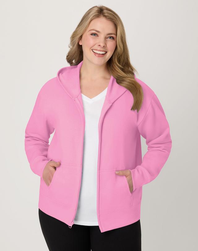 Hanes Just My Size EcoSmart Women's Full-Zip Fleece Hoodie (Plus ) Spirited Pink 1X