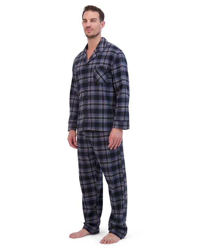 Hanes Men's Flannel Pajama Set, Notch Collar Grey Plaid XL