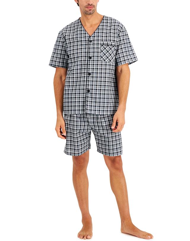 Hanes Men's Pajama Shorts Set, Woven Cotton Blend Grey/Black Plaid S