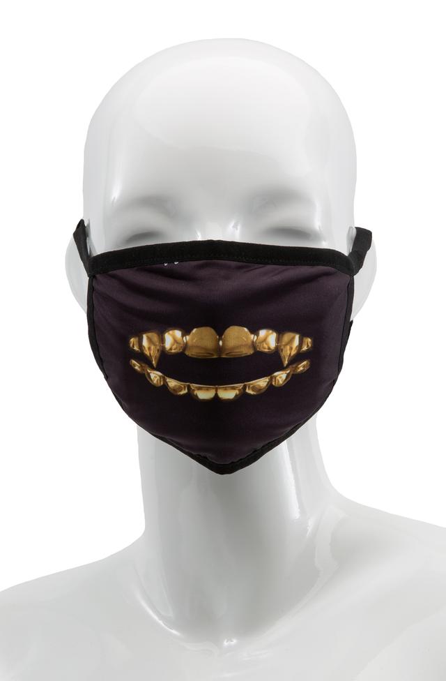Gold Fangs Graphic Face Mask in Metallic Gold