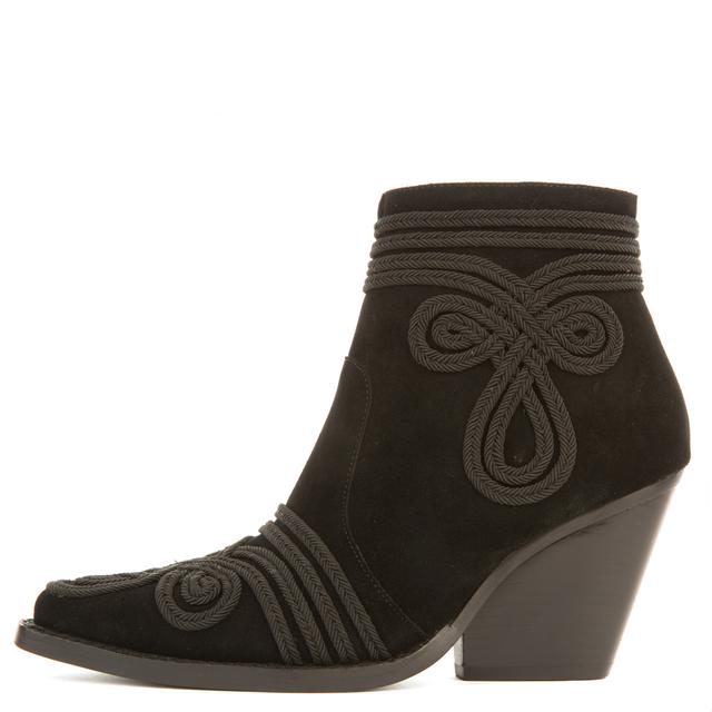 Jeffrey Campbell Gatlin Emb Black Suede Heeled Booties