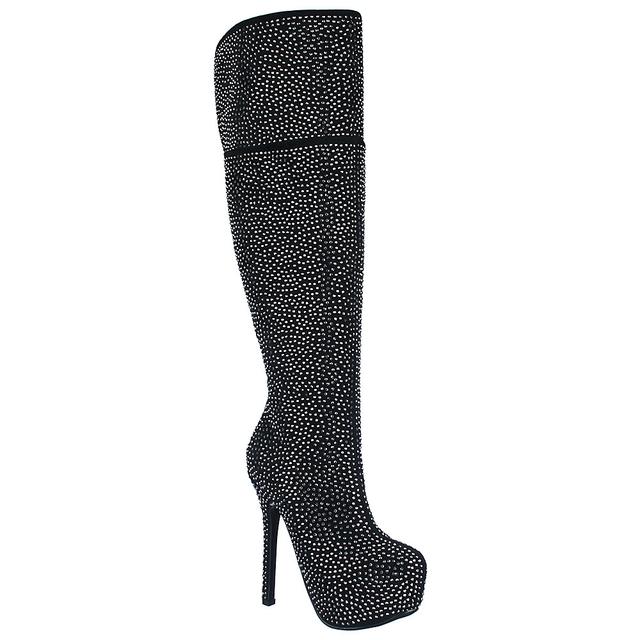 Sexy-01 Black Silver Vegan Suede Rhinestone Boots