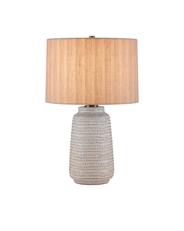 Off-White   Light Brown   Antique Brass  Table Lamp from the Owen Collection