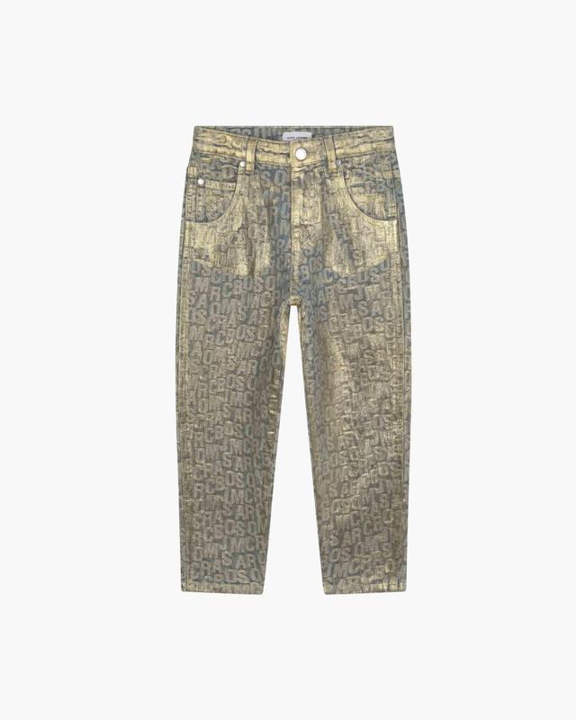 MARC JACOBS Marc Jacobs The Metallic Jumbled Logo Jeans in Gold, Size 2Y