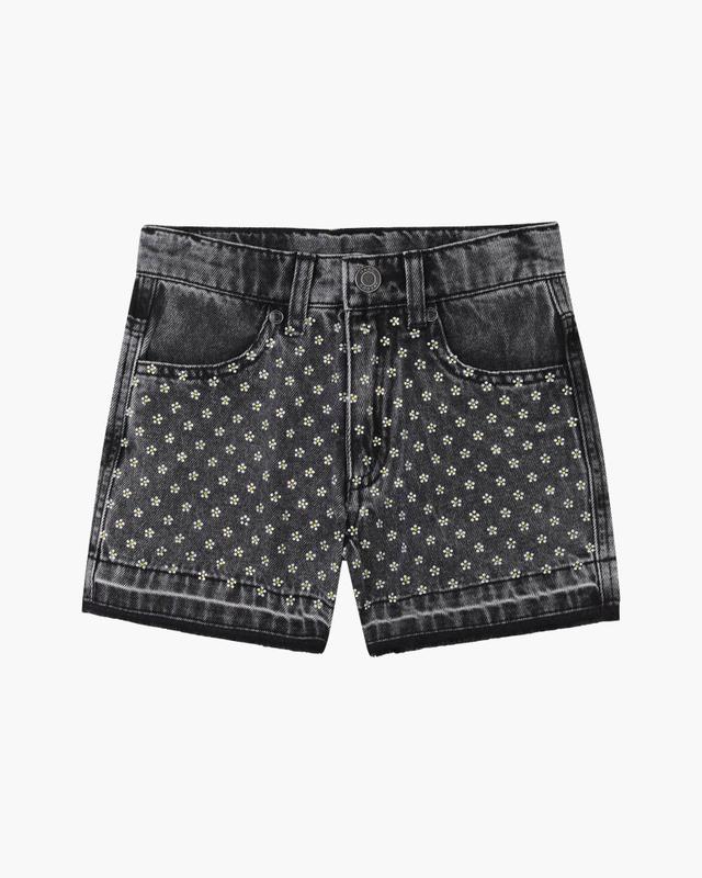 MARC JACOBS Marc Jacobs The Crystal Daisy Denim Short in Black, Size 12Y