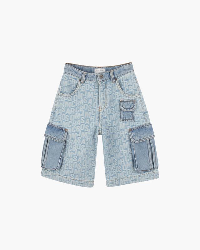 MARC JACOBS Marc Jacobs The Jumbled Logo Bermuda Short in Blue, Size 10Y