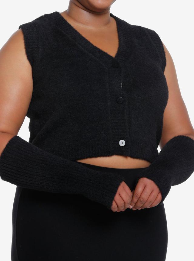 Cosmic Aura Black Fuzzy Girls Vest With Arm Warmers Plus Size