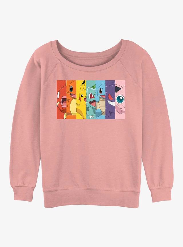 Pokemon Rainbow Faces Girls Slouchy Sweatshirt