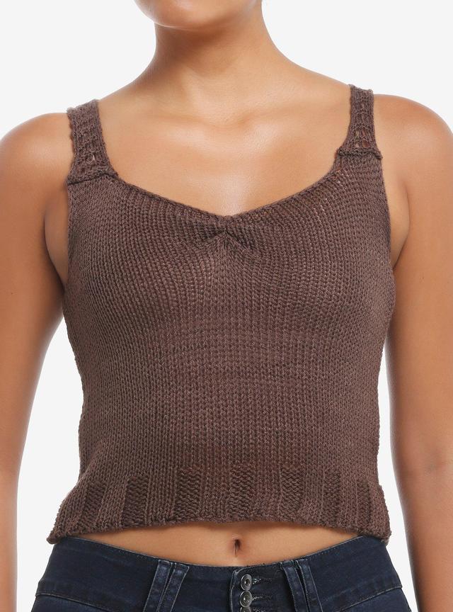 Brown Open Knit Girls Sweater Tank Top