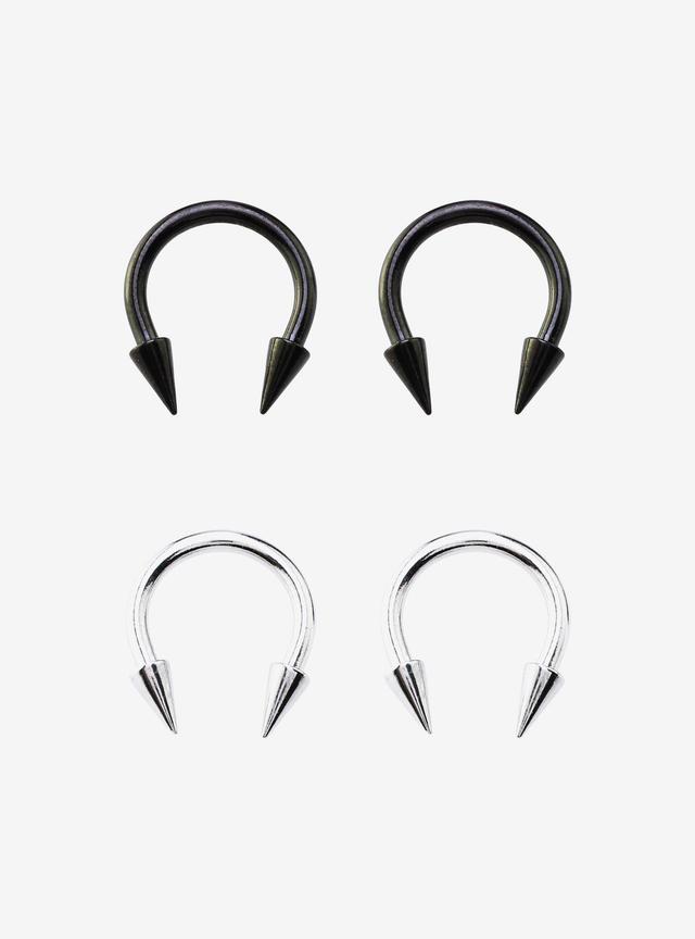 Black &amp; Silver Spike Circular Barbell 4 Pack