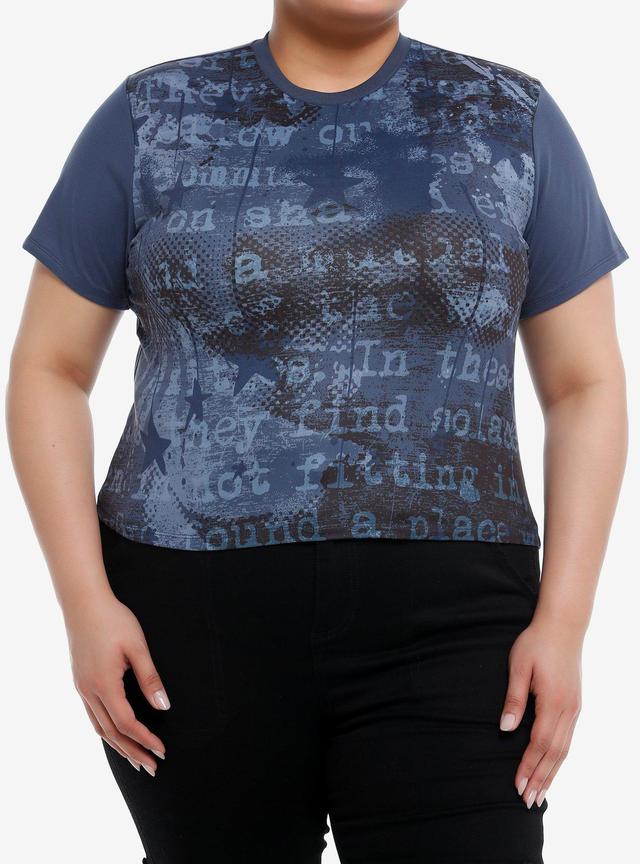 Social Collision Blue Text Plus Size Crop Top - Curve Inclusive